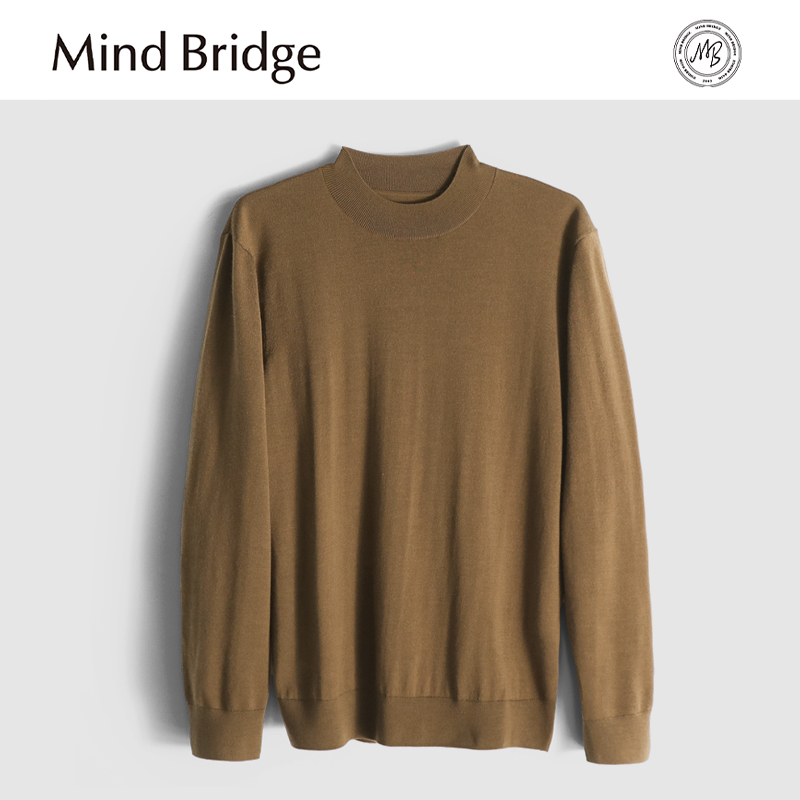 Mind Bridge2025秋季新款男士简约纯色高端100%绵羊毛打底针织衫