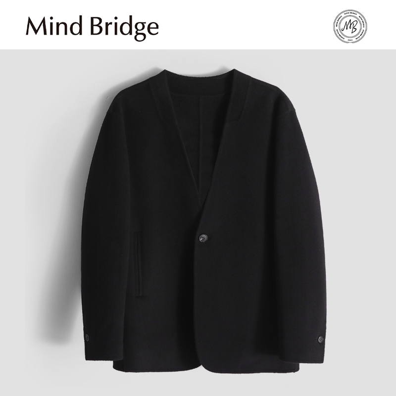 Mind Bridge韩版短款毛呢大衣男潮牌高级感宽松休闲夹克复古外套