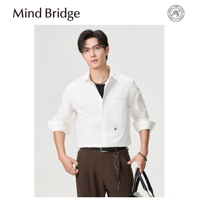 Mind Bridge2025春季新款男士轻奢商务休闲衬衣纯棉刺绣长袖衬衫