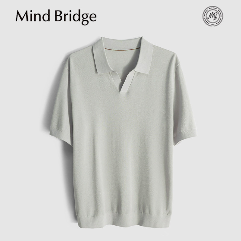 Mind Bridge2026夏季新款桑蚕丝棉混纺海鸥领polo衫针织短袖T恤男