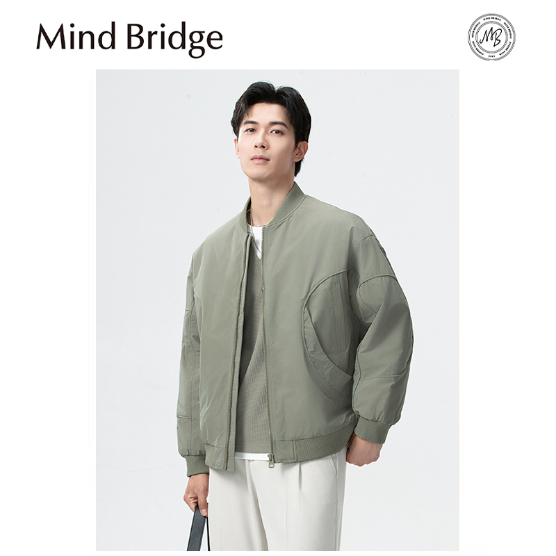 Mind Bridge2025秋季新款轻薄户外休闲棒球领飞行夹克棉衣外套男
