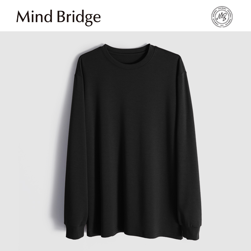 Mind Bridge莫代尔棉混纺长袖t恤男秋冬季宽松内搭秋衣白色打底衫