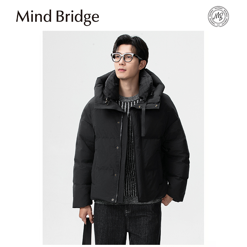 Mind Bridge2025冬季新款男士户外保暖休闲连帽90鸭绒羽绒服外套