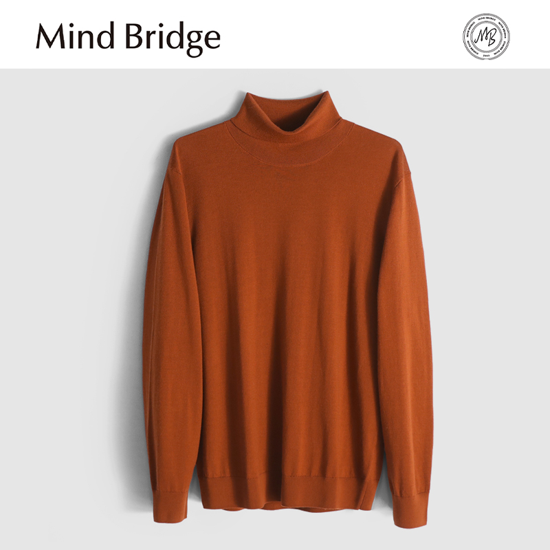 Mind Bridge2025秋季新款男士轻奢可翻半高领纯色叠穿打底针织衫