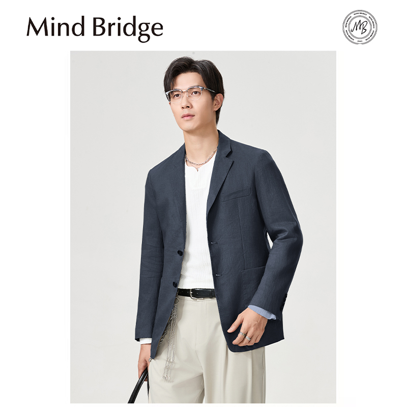 Mind Bridge100%亚麻西服男士春夏季小西装商务休闲便服薄款单西