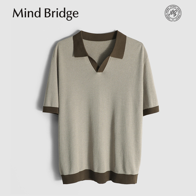 Mind Bridge2026夏季新款高级感撞色桑蚕丝棉亚麻混纺针织短袖男