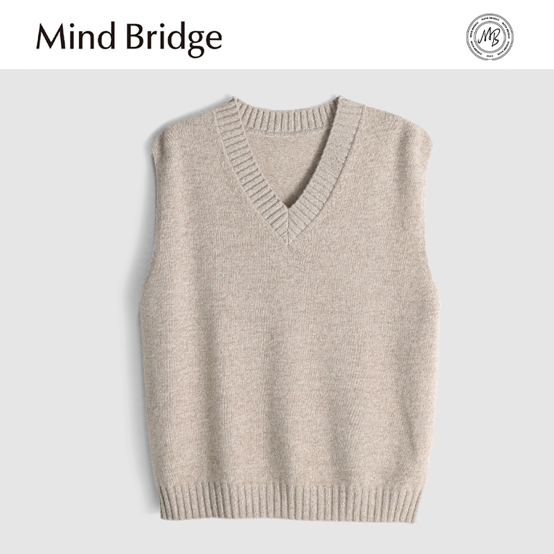 Mind Bridge2025新款男士经典纯色叠穿高级感100%绵羊毛针织马夹
