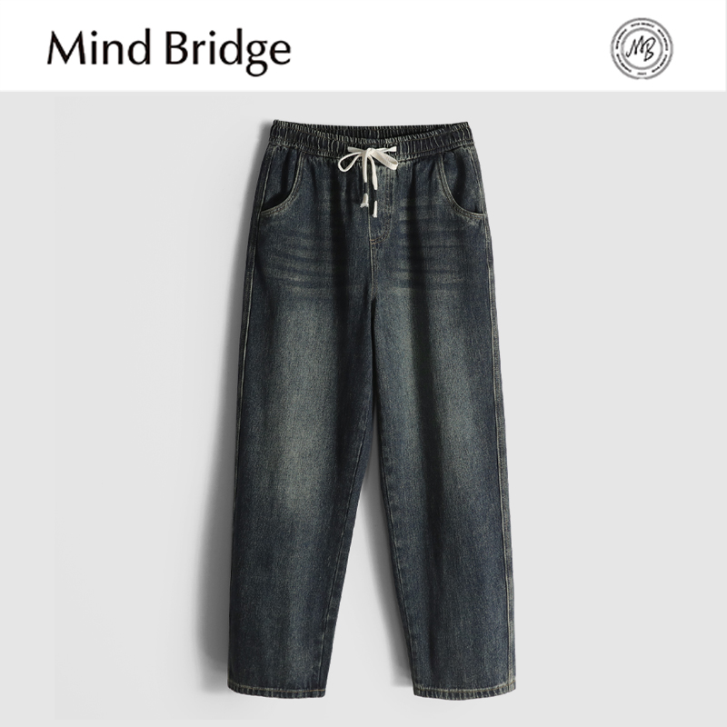 Mind Bridge牛仔裤男秋冬季痞帅宽松阔腿直筒裤子新款美式工装裤