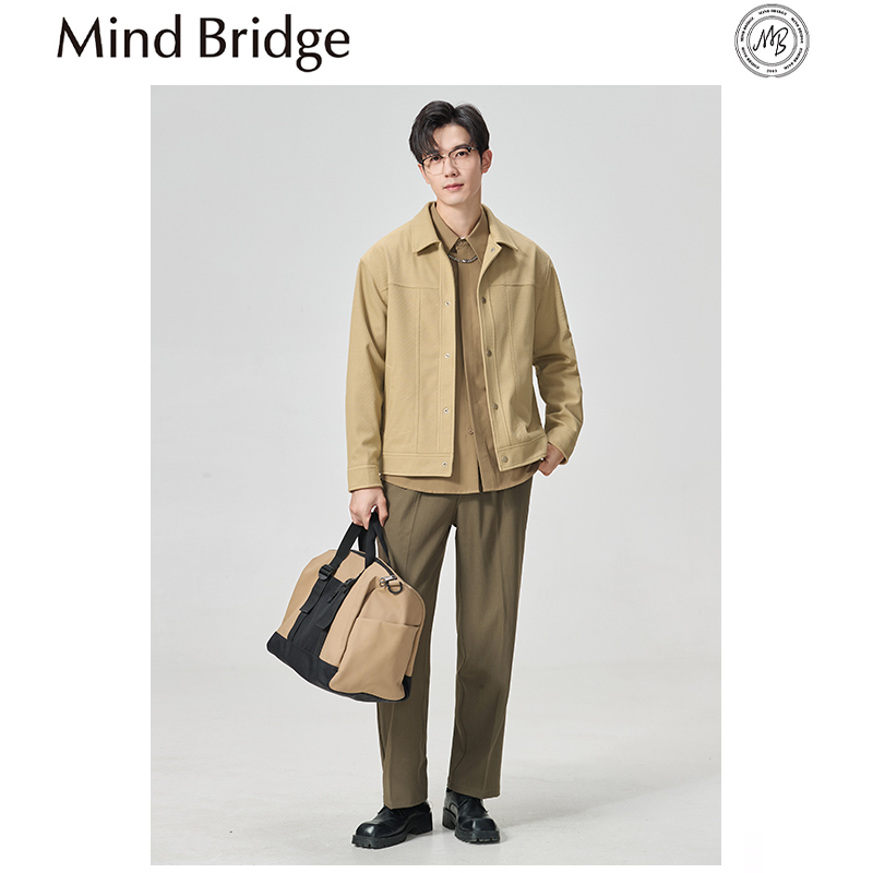 Mind Bridge2025早春男户外抗皱斜纹肌理感翻领夹克商务休闲外套