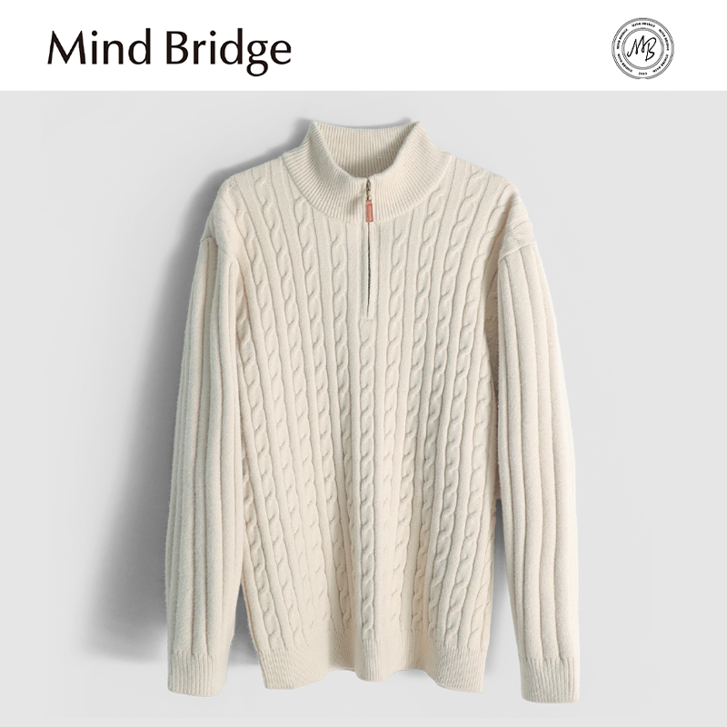 Mind Bridge2025秋冬季新款男士含羊毛混纺半拉练立领打底针织衫