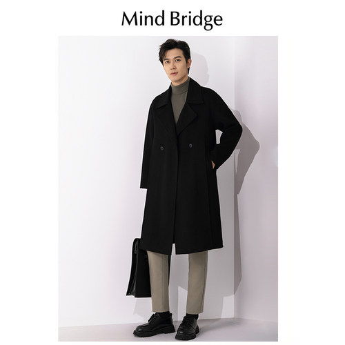 Mind Bridge2024秋冬季新款羊毛呢子大衣男双面呢中长款休闲外套