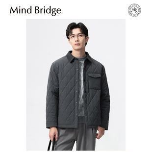 日系复古菱形格灯芯绒拼接翻领棉服男 新款 Mind Bridge2025秋冬季