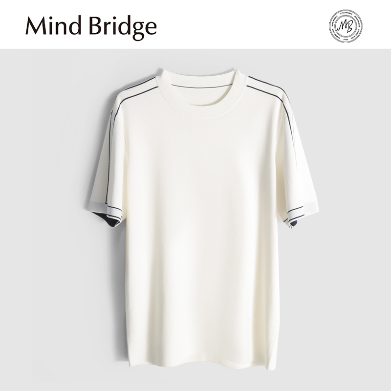 Mind Bridge2025秋冬季新款男设计感撞色含桑蚕丝打底短袖针织衫
