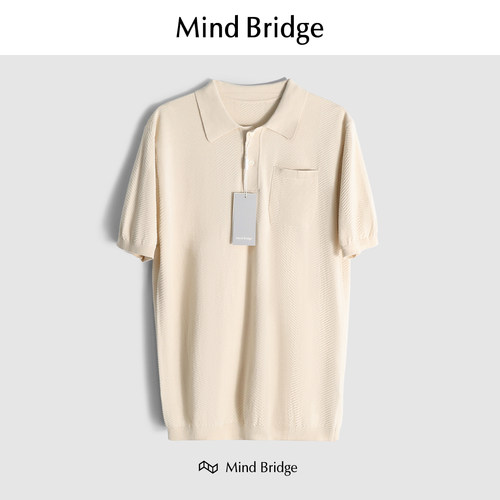 百家好/Mind bridge夏季针织短袖纯棉商务休闲翻领polo衫薄T恤男