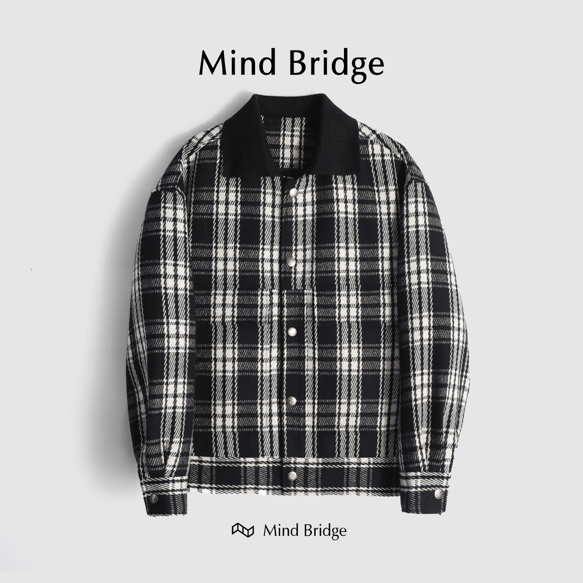 Mind Bridge高端格子夹克男士羊毛呢子外套短款2024春秋冬季上衣