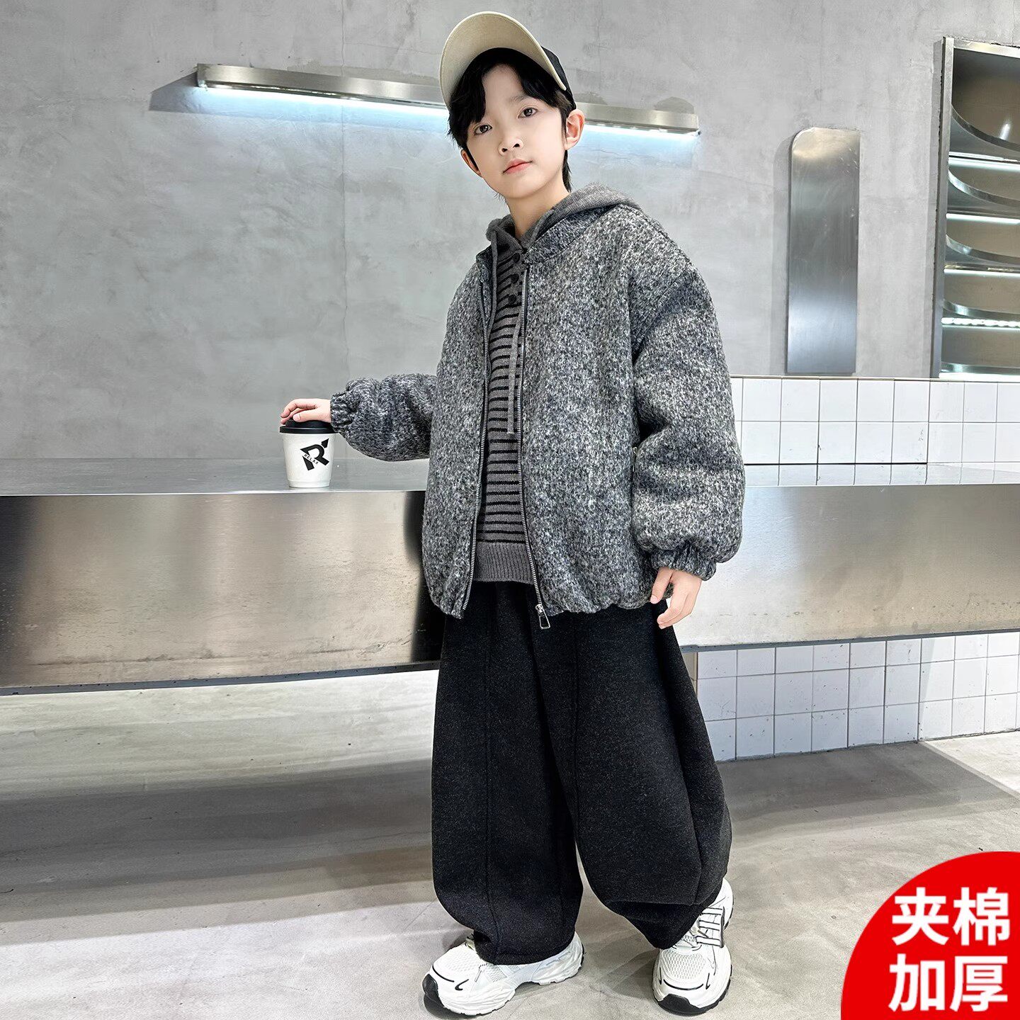 法国男童秋冬款套装加绒加厚新款冬季大童冬装儿童时髦帅气三件套,童装/婴儿装/亲子装,套装,淘宝优惠券,粉丝福利购,淘宝优惠卷