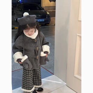 法国秋冬季女童超好看韩系儿童绝美宝宝加厚冬装呢子外套裤子套装
