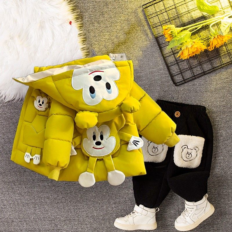 法国男童米奇羽绒棉服套装2025新款儿童秋冬加绒加厚女宝宝两件套