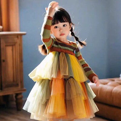 法国女童超好看连衣裙秋冬儿童生日公主裙小女孩日常可穿裙子礼服