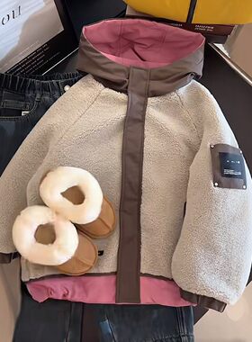 女童秋冬加绒双面穿冲锋衣