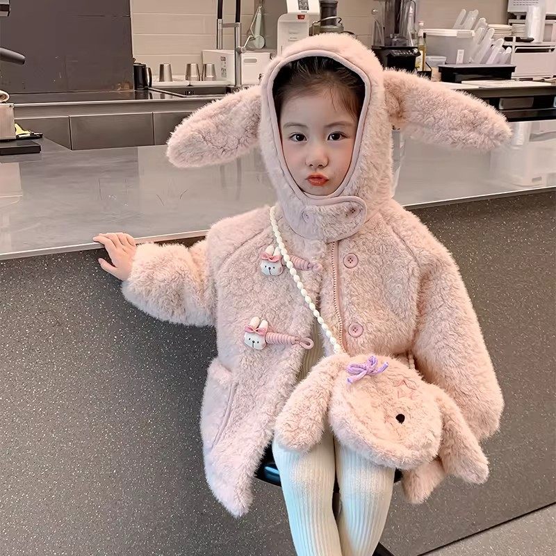 法国女童秋冬款兔耳朵羊羔毛大衣儿童加厚外套宝宝洋气加绒毛毛衣,童装/婴儿装/亲子装,套装,淘宝优惠券,粉丝福利购,淘宝优惠卷