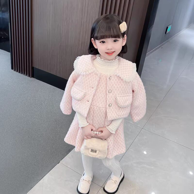 法国女童小香风套装裙冬装女宝宝加厚连衣裙两件套名媛风儿童裙子