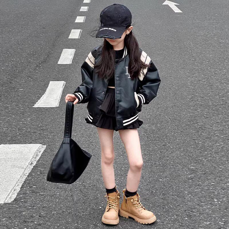 法国女童新款夹克皮衣外套春季女孩春装上衣洋气休闲韩范网红童装