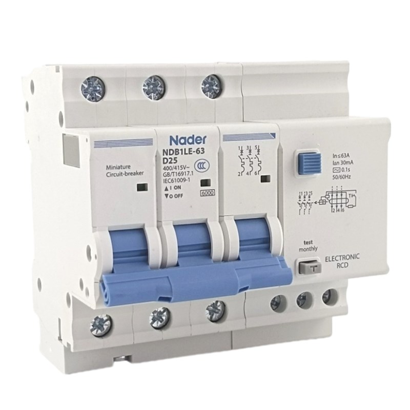 Nader上海良信空气开关NDB1LE-63D型1PN家用漏电断路器保护开关4P