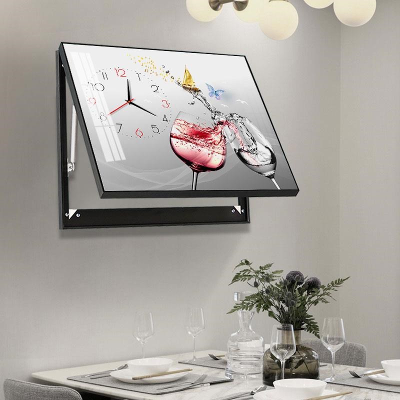 电表箱装饰画带钟表遮挡电箱盒配电现代简约打孔挂画创意酒杯餐厅