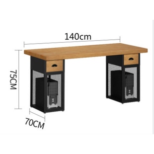 简约实木公司大型办公桌带抽屉铁艺工业风员工台式 电脑桌职员桌子