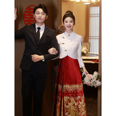 速发旗面裙婚服套装 登记订婚服新证敬酒服领娘白色马袍回门新中式