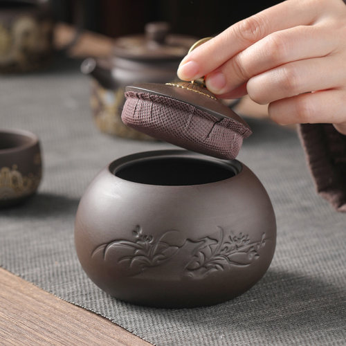 速发紫砂茶叶罐 陶瓷罐子密封罐储茶储物茶罐茶具普洱醒茶叶盒