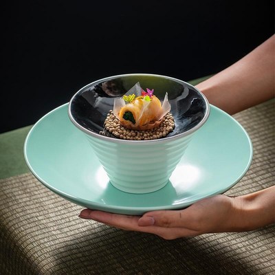速发新款高脚盘仪冷菜陶瓷色釉式凉感盘子酒店特色盘中盘组合料理