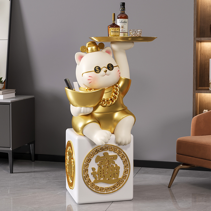 速发招财猫前台收纳摆件办公室沙发旁落地装饰品乔迁新居店铺开业