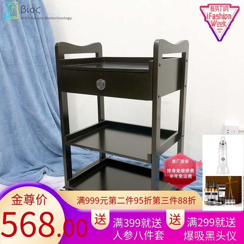 速发美发院美压推车抽式移动工具车中屉实木质多功能甲缩木板三层