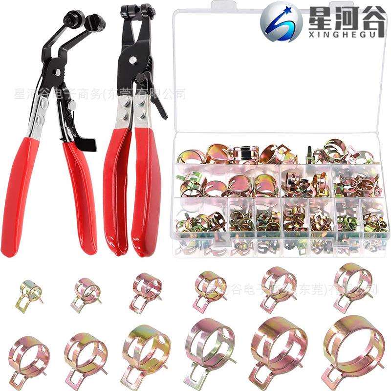 跨境122PCS 65锰钢 彩锌弹簧卡箍弹性喉箍汽车水油管夹管束钳套件