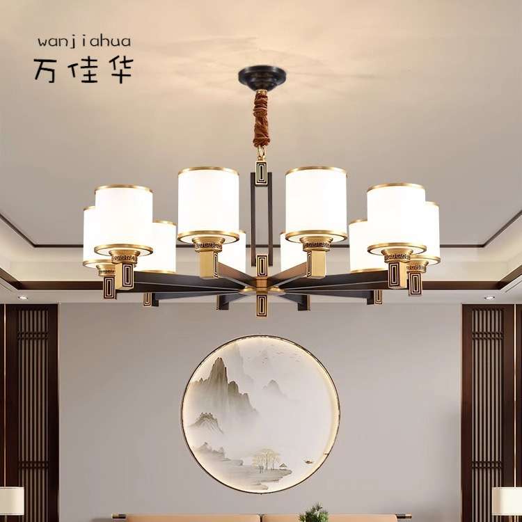 新款全铜新中式客厅吊灯具中国风复古书房卧室灯现代简约餐厅灯具