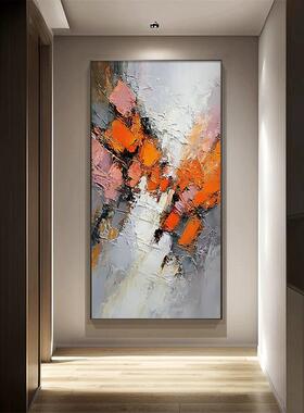 橙色抽象肌理画大芬村走廊玄关装饰画高级感现代入户门纯手绘油画