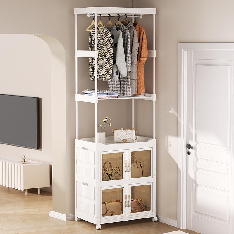 可移动衣帽架落地家用门口挂衣架儿童卧室带抽屉收纳柜子简易衣柜