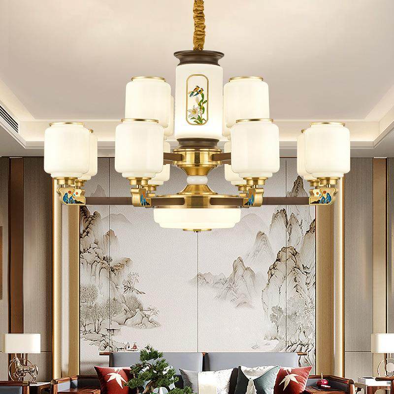 中国风新中式吊灯复古简约餐厅茶室灯具LED全铜枝型灯饰厂家直销