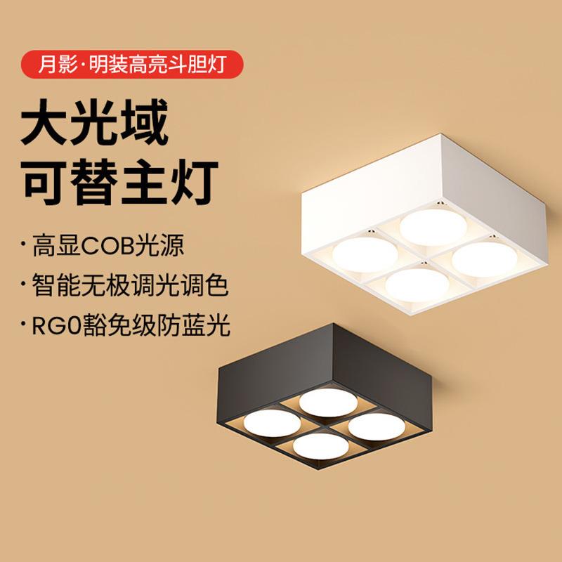 高亮斗胆灯明装筒灯一体四头可调节防眩客厅无主灯灯具