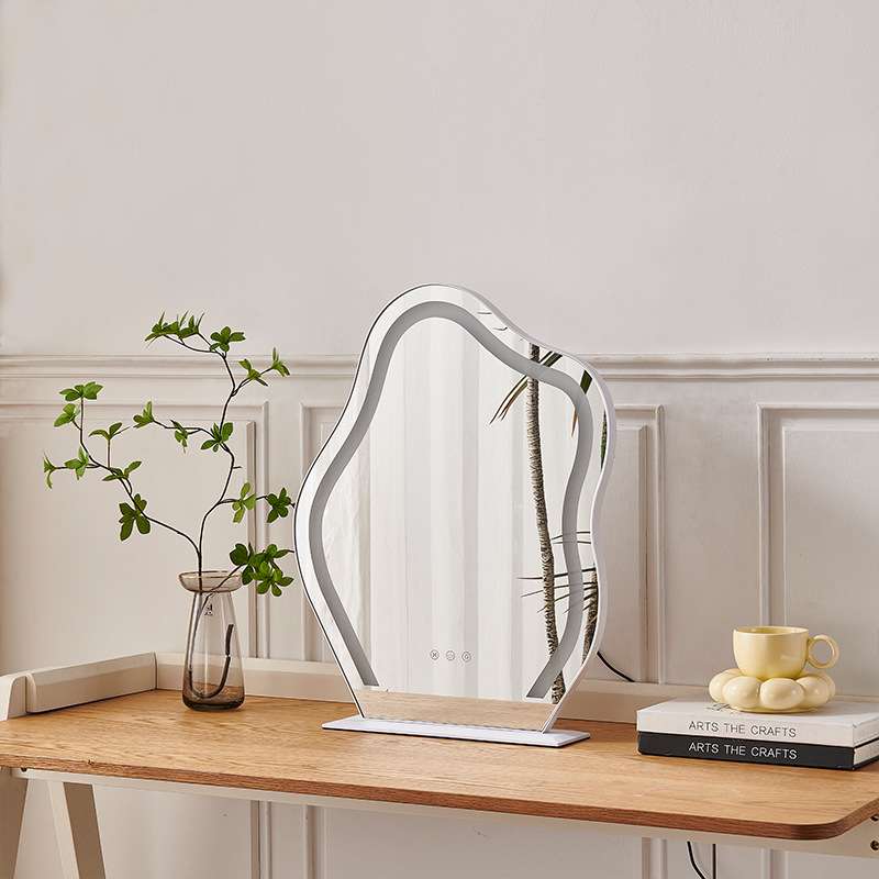 台式LED云朵化妆镜网红带灯桌面异形梳妆台女孩补光美妆镜插电款
