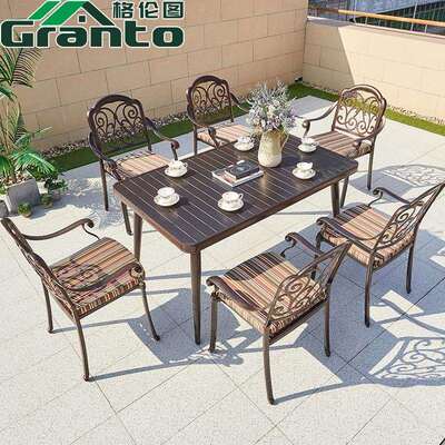 户外烧烤桌别墅庭院家用铸铝瓷砖桌椅室外商用碳烤电烤休闲餐桌椅