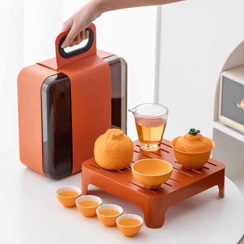丑橘子便携式旅行茶具套装简易户外泡茶壶茶杯水果桔子露营快客杯