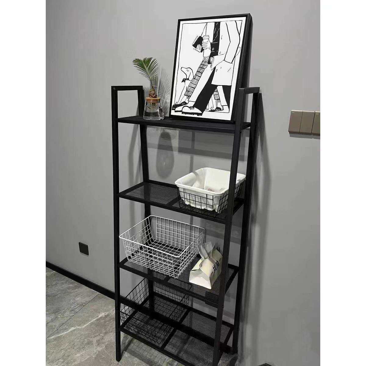 欧式置物架书架落地卧室铁艺收纳架厨房储物架阳台多层客厅梯形架