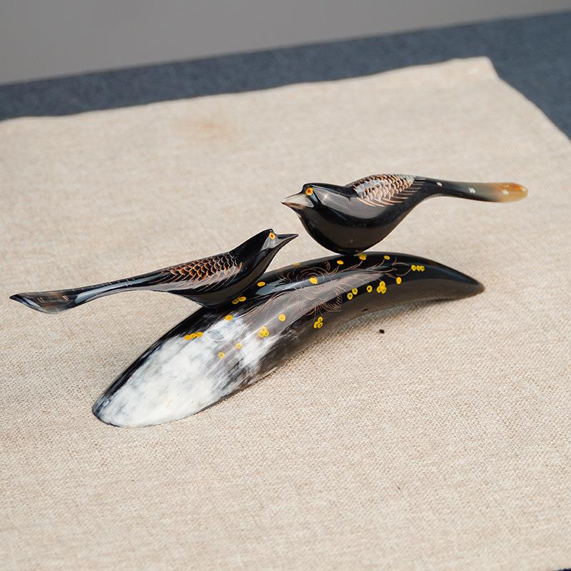 BJ138邱师傅竹木牛角鸟摆件鸟饰手工手工木雕木制