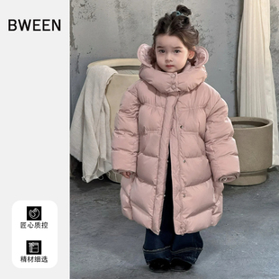 女童羽绒服冬装2025洋气甜美保暖防风上衣宝宝连帽中长款外套冬季