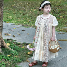 女童超好看的连衣裙2025夏季新款女孩洋气韩版印花泡泡袖儿童裙子