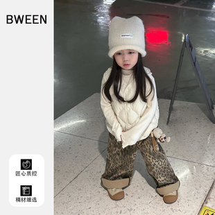 女童裤子冬季2025新款女宝宝洋气时尚加绒加厚保暖豹纹儿童冬装潮