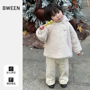 女童外套冬季2025新款女宝宝洋气时尚毛绒保暖精灵帽儿童上衣冬天